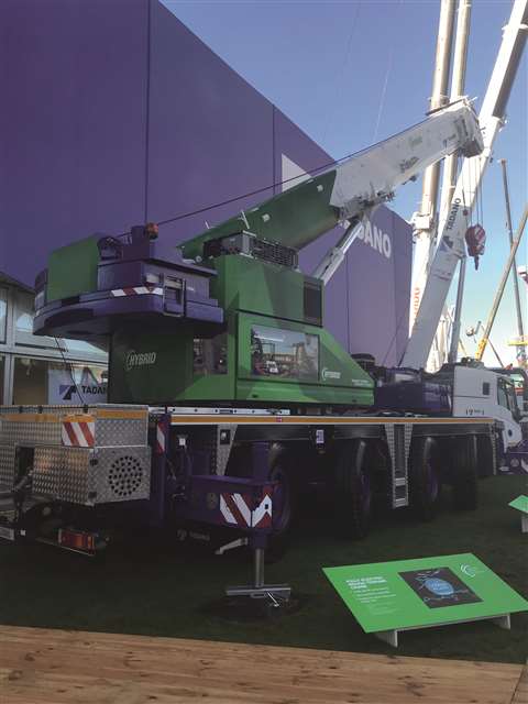 Tadano hybrid all terrain crane concept with battery-electric crane upper and diesel carrier