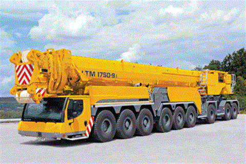 The 750 tonne capacity Liebherr LTM 1750-9.1 wheeled mobile telescopic crane on nine axle carrier.