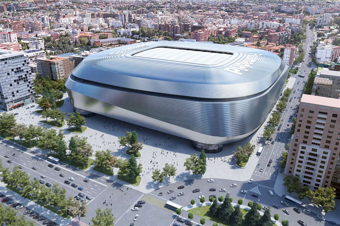 The latest regeneration of the Bernabéu stadium in Madrid, Spain, will see it transformed with an hydraulic adjustable roof, lowering hybrid turf and facilities for shopping, business and leisure