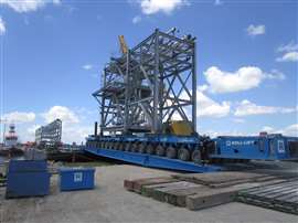 Blue Roll Lift SPMT offloading from a barge