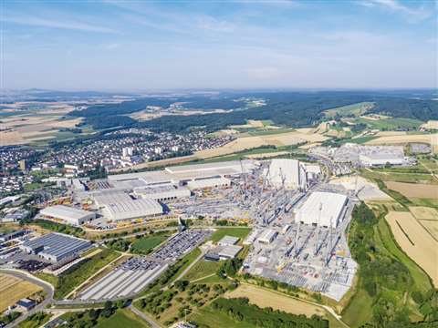 Aerial view of the Liebherr-Werk Ehingen crane factory in Germany