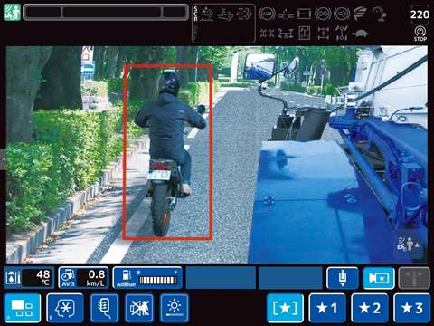 photo showing camera view with person in blind spot