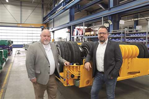 Jerry Rothwell, left, senior area sales  manager, and Stefan Kohler, director of sales at Goldhofer, headquartered in Germany. 
