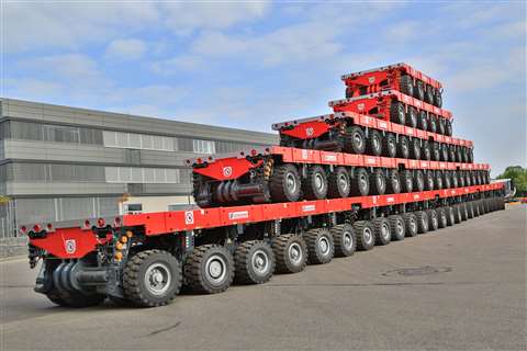 stack of red multi-axle modules