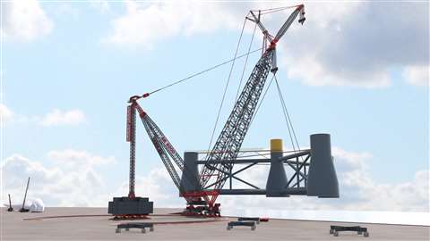 side view silhouette of giant Mammoet SK6,000 crane
