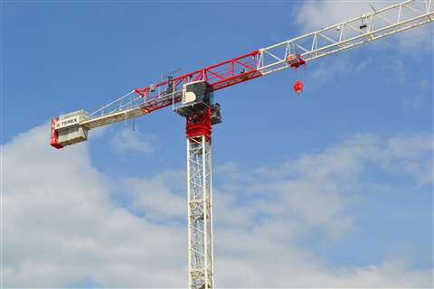 red and white Terex tower crane