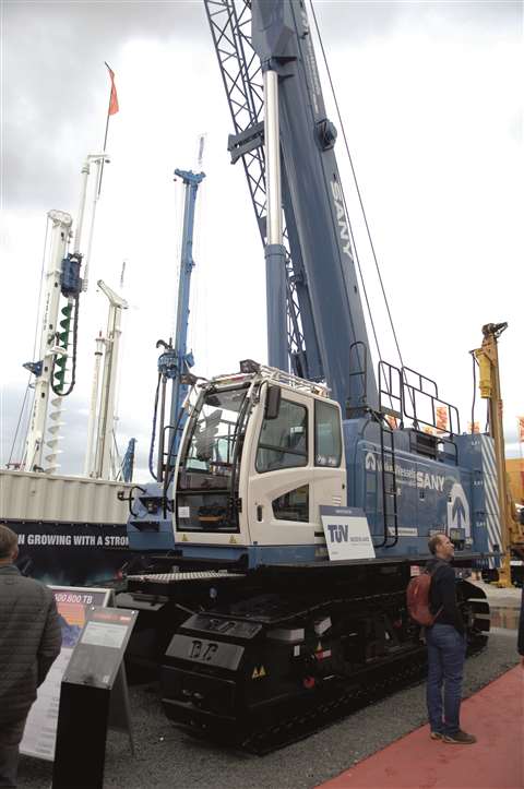 The SCE800TB-EV crawler crane at Bauma 2022