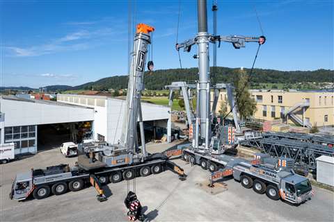 new and old silver all terrain Liebherr cranes