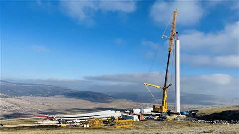narrow track XCMG crawler crane lifting complete rotor for a wind turbine