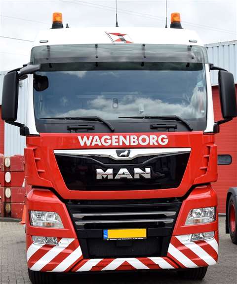 red MAN TGX 6x4 tractor unit for Wagenborg Nedlift